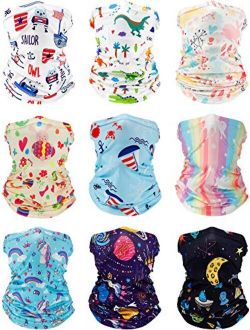Syhood 9 Pieces Kids Neck Gaiters UV Protection Face Coverings Balaclava Tube Scarf for Boys Girls
