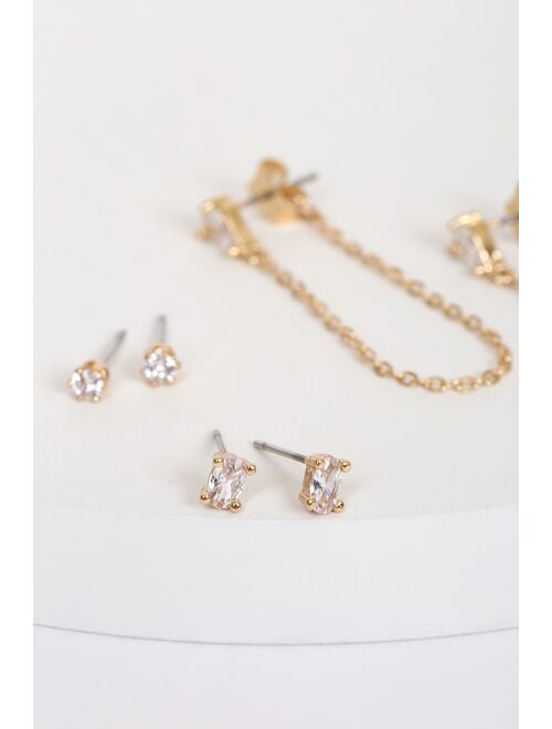 Lulus More for Me Gold Rhinestone Earrings Set