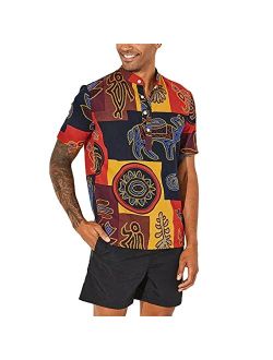 Thusfar Mens African Shirts Stylish Traditional Pattern Printed Shirt Botton Up Dashiki Shirts with Short Sleeve