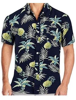 DUOFIER Men's Hawaiian Shirt Short Sleeves Printed Button Down Summer Beach Dress Shirts
