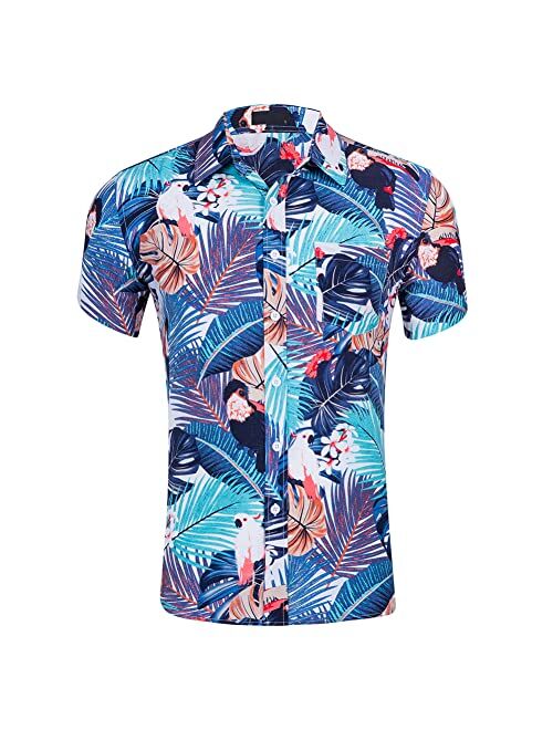 CALUOMATT Mens Hawaiian Tropical Shirts Short Floral Buttton Down Shirts Beach Aloha Shirt Casual Summer Flower