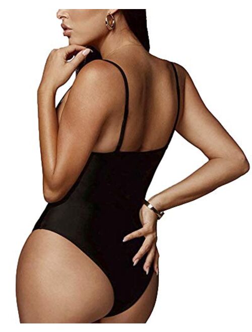 LINMON Women's Spaghetti Strap Bodysuit Tops Scoop Neck Sleeveless One Piece Camisoles Jumpsuit Leotard