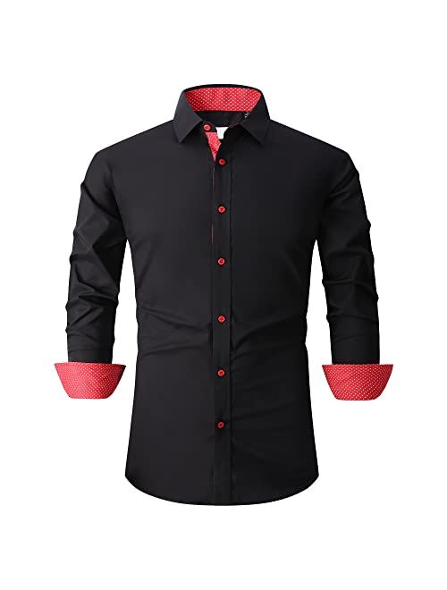 Echoph Mens Dress Shirts Long Sleeve Regular Fit Stretch Button Down Shirts Men