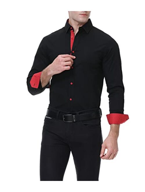 Echoph Mens Dress Shirts Long Sleeve Regular Fit Stretch Button Down Shirts Men