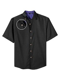 Alimens & Gentle Mens Short Sleeve Button Up Shirts Hidden Button Down Collar Cotton Regular Fit Casual Shirts