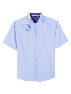 Alimens & Gentle Mens Short Sleeve Button Up Shirts Hidden Button Down Collar Cotton Regular Fit Casual Shirts