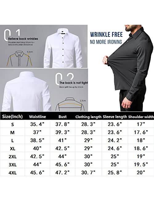 RICHMYC Stretch Anti-Wrinkle Shirt Men,Long Sleeve Stretch Button Up Shirt,Slim Fit Casual Business Formal Dress Shirt