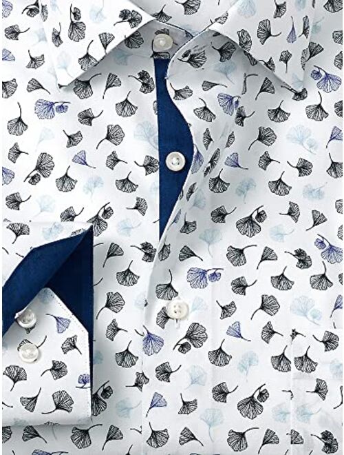 Paul Fredrick Men's Classic Fit Non-Iron Cotton Leaf Print Dress Shirt