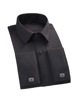 TBVIANE Men's Dress Shirts Loose Tuxedo French Cuffs Regular Fit Striped Business Long Sleeve Cufflinks Social Shirts
