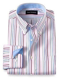 Paul Fredrick Men's Classic Fit Non-Iron Cotton Blend Stripe Dress Shirt