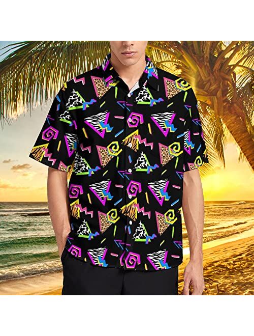 HUGLAZY Turtles Hawaiian Shirts for Men, Chelonioidea Button Down Shirts Starfish Shell Short Sleeve Beach Summer Shirt