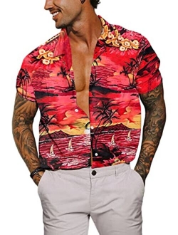 Renaowin Mens Casual Hawaiian Shirt Floral Short Sleeve Button Down Beach Shirts for Men