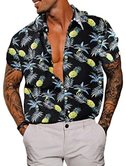Renaowin Mens Casual Hawaiian Shirt Floral Short Sleeve Button Down Beach Shirts for Men