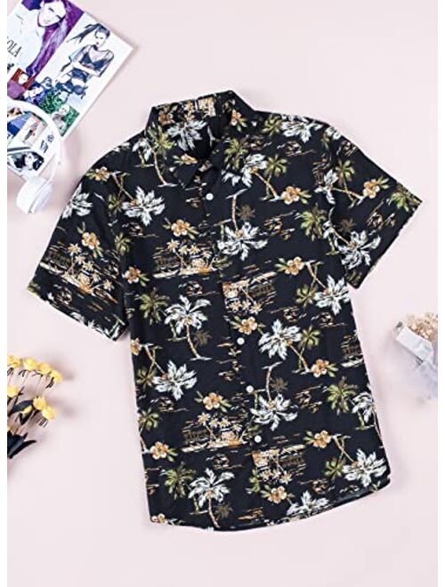 Renaowin Mens Casual Hawaiian Shirt Floral Short Sleeve Button Down Beach Shirts for Men