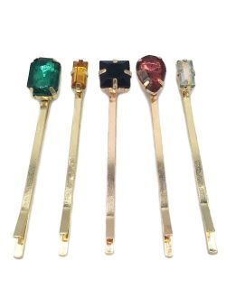 HANJIAONI 10 Pcs Colorful Crystal Hair Pins Gold Vintage Decorative Bobby Pins for Women (5 Styles)