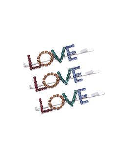 Minkissy 3Pcs Colorful Capitalized English Letter Hairpins Rhinestone Words Hair Pins Glitter Hair Ornaments for Girls