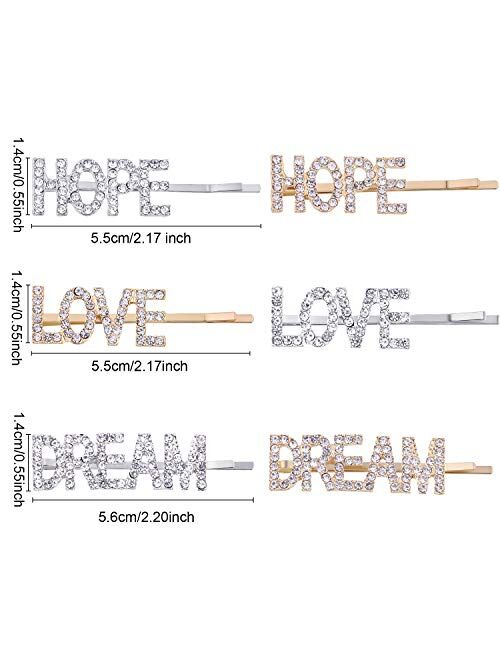 Chinco 6 Pieces Word Letter Hair Clips Rhinestones Hair Barrettes Crystal Bobby Pins for Women Girls Hair Accessories