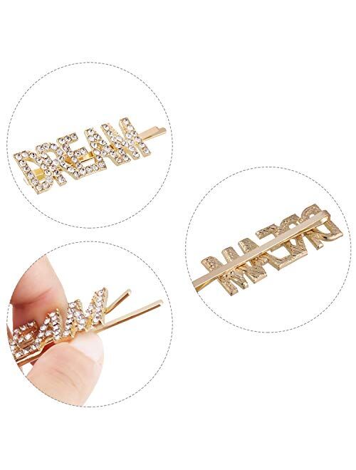 Chinco 6 Pieces Word Letter Hair Clips Rhinestones Hair Barrettes Crystal Bobby Pins for Women Girls Hair Accessories