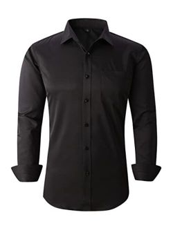 corfty Men Long Sleeve Dress Shirt - Regular Fit Stretch Free-Wrinkle Button Down Shirt