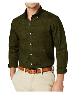 Damorong Mens Long Sleeve Button Down Dress Shirts Casual Collared Polka Dot Regular Fit Shirts