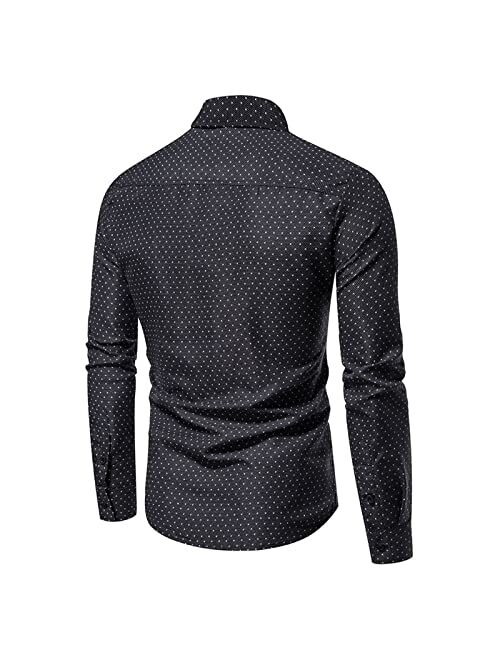 Moxiu Men's Button Down Shirts Long Sleeve Non-Iron Dress Shirt Spread Collar Printed Business Formal Shirt for Men