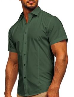 Tankaneo Men's Slim Fit Dress Shirts Wrinkle-Free Short Sleeve Casual Button Down Shirt