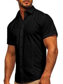 Tankaneo Men's Slim Fit Dress Shirts Wrinkle-Free Short Sleeve Casual Button Down Shirt