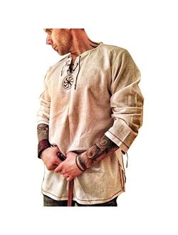 Rela Bota Men's Fashion Cotton Linen Shirt Long Sleeve Solid Color Ethnic Beach Yoga Top