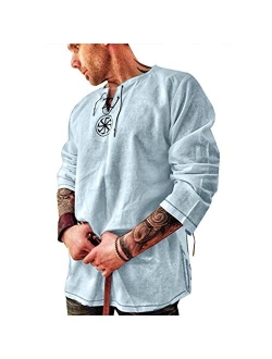 Rela Bota Men's Fashion Cotton Linen Shirt Long Sleeve Solid Color Ethnic Beach Yoga Top