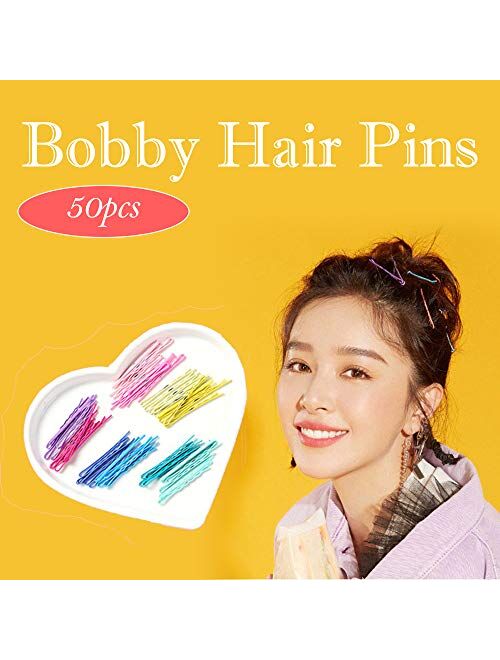 KCHIES Decorative Bobby Pins Colorful for Women Girls Multi Colored Metallic Barrettes Bobbie Styling Hair Clips Accessories HerValentine's Xmas Day Birthday Gift Set 50 