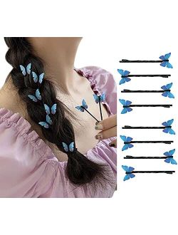BIKCZEWIN 8PCS Women Girls Blue Butterfly Hair Clips Retro Bobby Pin Fairy Accessories for Halloween Cosplaying Party Photograph