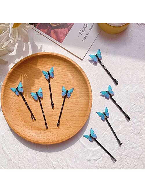 BIKCZEWIN 8PCS Women Girls Blue Butterfly Hair Clips Retro Bobby Pin Fairy Accessories for Halloween Cosplaying Party Photograph