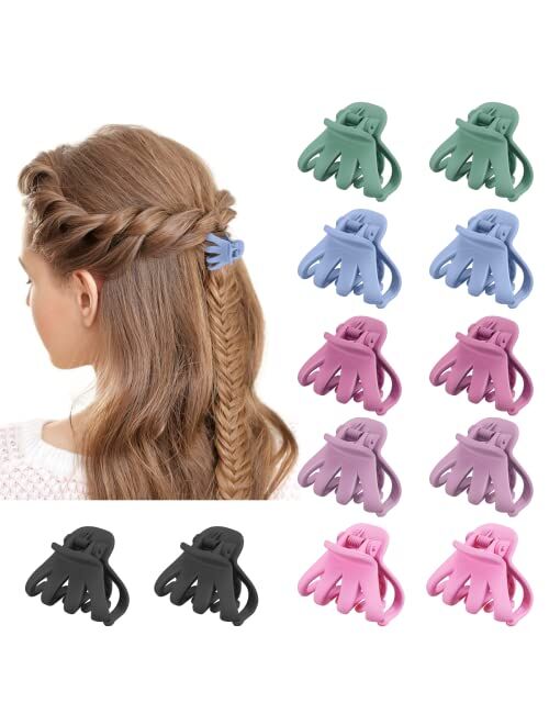 Zou.Rena 12Pack 1.5 Inch Claw Clips for Fine Hair, Matte Hair Clips for Women Girls, Non-slip Small Rubber Clamps