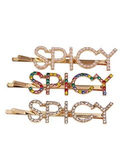 Beaupretty 3PCS Spicy Letter Hair Clips,Rhinestone Bobby Hair Pins Pearl Barrettes Crystal Hairpins Hair Styling Accessories