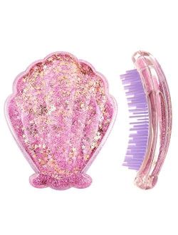 Luxspire Shell Shape Hair Brush, Handheld Hairdressing Anti-static Hair Scalp Massager Shiny Crystal Floating Sequins Hairbrush Comb Women Styling Tools for All Hair Type