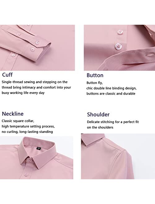 Genericq Men's Stretch Non-iron Anti-wrinkle Shirt, Solid Slim Fit Dress Shirts Long Sleeve Stretch Button Up Shirts for Men
