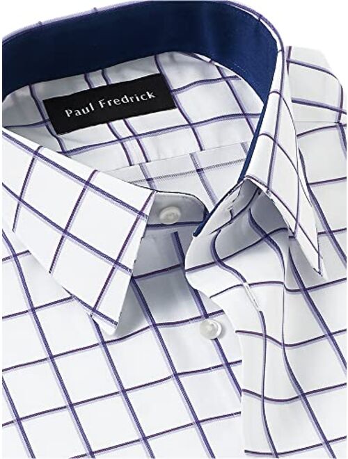 Paul Fredrick Men's Classic Fit Non-Iron Cotton Windowpane Dress Shirt