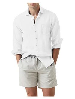 JMIERR Men's Cotton Linen Casual Button Down Shirt Long Sleeve Dress Shirts