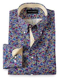 Paul Fredrick Men's Classic Fit Non-Iron Cotton Blend Floral Dress Shirt
