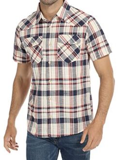 HAUSEIN Men's Western Cowboy Short Sleeve Button Down Plaid Shirts Pocket Casual Summer Jacket Shirt