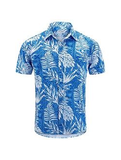GRTXIN Men's Hawaiian Shirts Short Sleeve Aloha Casual Button Down Beach Shirts Regular Fit