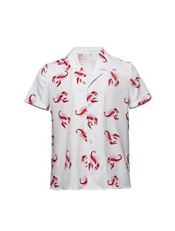 VintageCos Men's Kramer Seinfeld Lobster Shirt Button-Up White Shirt Hawaiian Shirt Casual Beach Shirts