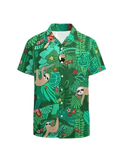LARSD Men's Hawaiian Shirt Casual Button Down Short Sleeve Party Shirt Printed Funky Aloha Beach Shirt