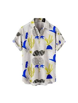 CARRYKING Men's Resort Button Shirt Blouses Tide Quick Dry Tops Summer Turndown Collar Wrinkle-Free Short Sleeve Blouses