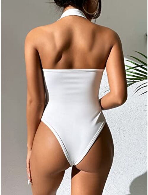 SheIn Women's Cut Out High Waist Tank Bodysuit Sleeveless Leotard Top Rompers