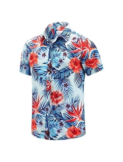 EUOW Men's Hawaiian Shirt Short Sleeves Printed Button Down Summer Beach Dress Shirts