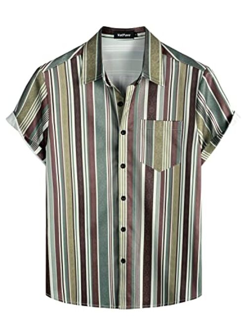 VATPAVE Mens Striped Summer Shirts Casual Button Down Short Sleeve Beach Shirts