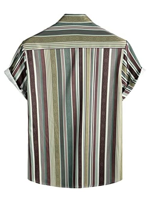 VATPAVE Mens Striped Summer Shirts Casual Button Down Short Sleeve Beach Shirts