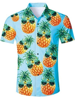 RAISEVERN Men's Button Down Shirts Slim-fit Short Sleeve Dress Shirt Casual Hawaiian Summer Aloha Beach Shirts for Holiday