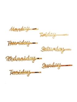 Lurrose 7pcs Week Letters Hair Clips Alloy Monday to Sunday Words Bobby Pin Golden Hair Pins for Girls